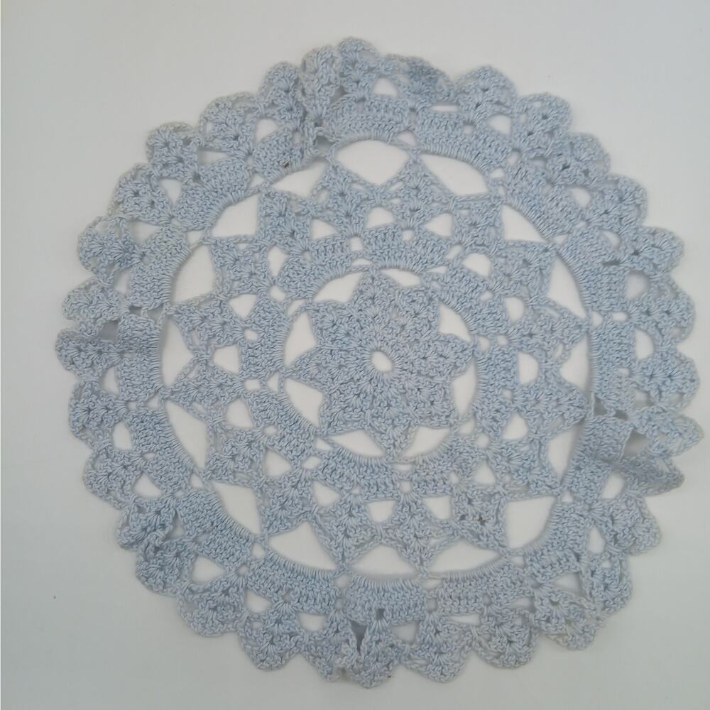 Vintage Handmade Crocheted Doily Kitchen Round Yellow and Blue Doilies Set of 5 - Picture 9 of 11